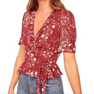 Reformation Caprice crop top in Bryce red floral pattern